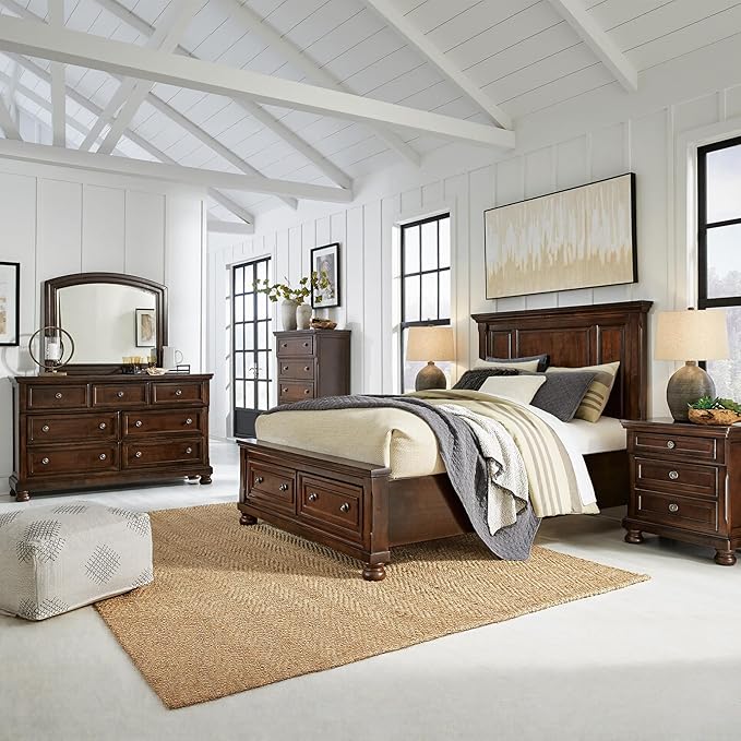 Signature Design by Ashley Porter Traditional 5 Drawer Chest of Drawers, Dark Brown