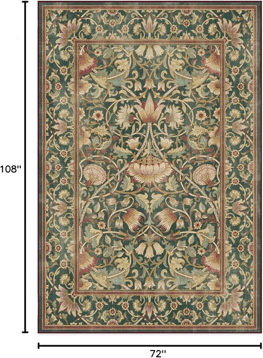RUGGABLE x Morris & Co Machine Washable Area Rug – Lodden Soft Evergreen & Gold 6x9, Stain-Resistant, Non-Slip – Medium Rugs for Living Room, Bedroom, Hallway, Entryway & Office–with Standard Pad