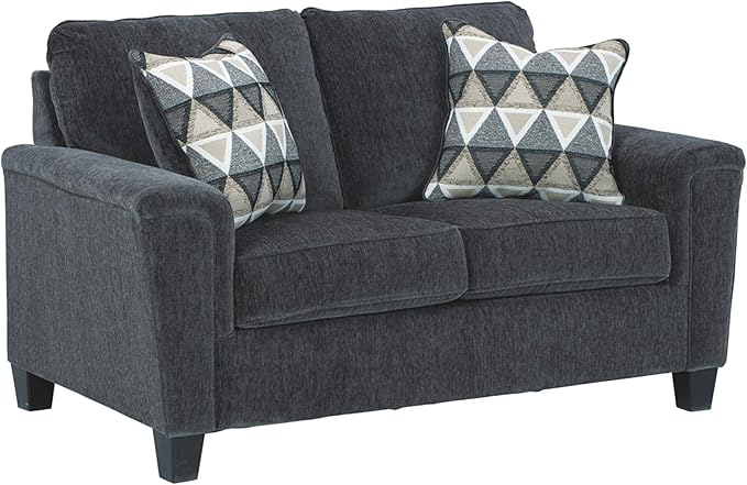 Signature Design by Ashley Abinger Chenille Contemporary Loveseat with 2 Accent Pillows, Dark Gray