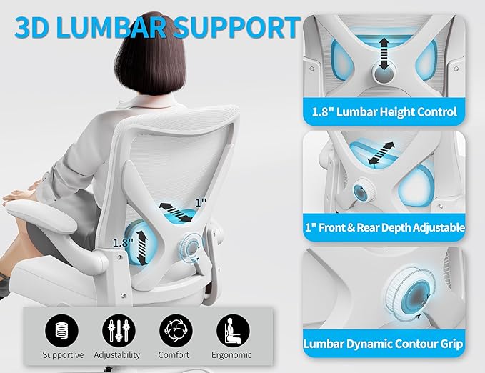 White Office Chair for Big and Tall People - 400lbs Wide Seat Computer Desk Chair Gaming Ergonomic High Back Cushion Lumbar Support with Comfy Mesh Swivel Rolling Home Task Chair