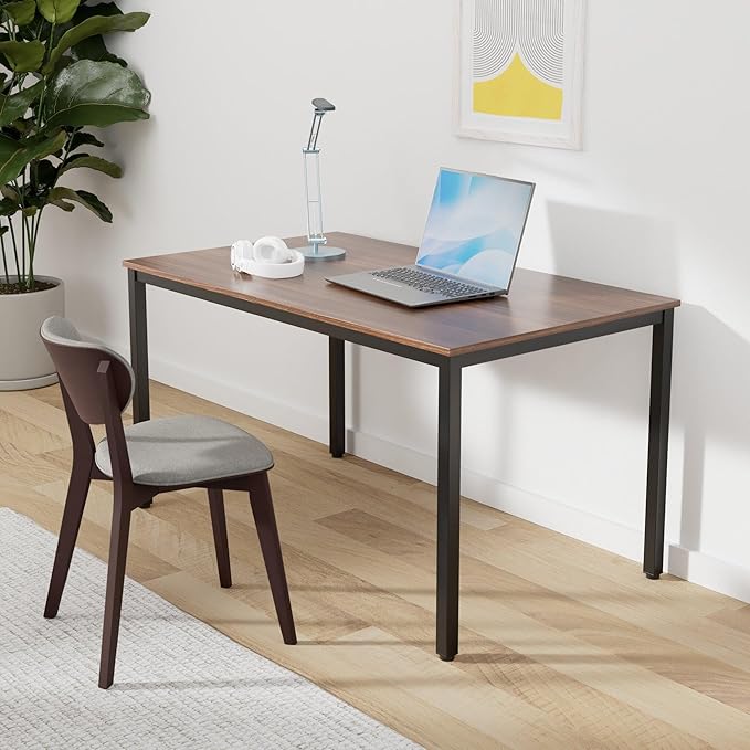 POPRUN Writing Computer Office Desk 59 Inch(60"x 30") Home Office Wooden Writing Study Desk Table, Large Solid Wood Desk, Modern Simple Sturdy Laptop Study Table, Walnut - Solid Tabletop Made of MDF