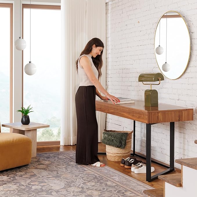 Transformer Table to Desk, Modern Home Office Desk with Storage, Foldable Desk to Dining Table, Multiuse Computer Desk, Work from Home Essentials (Dark Brown, Royal Walnut)