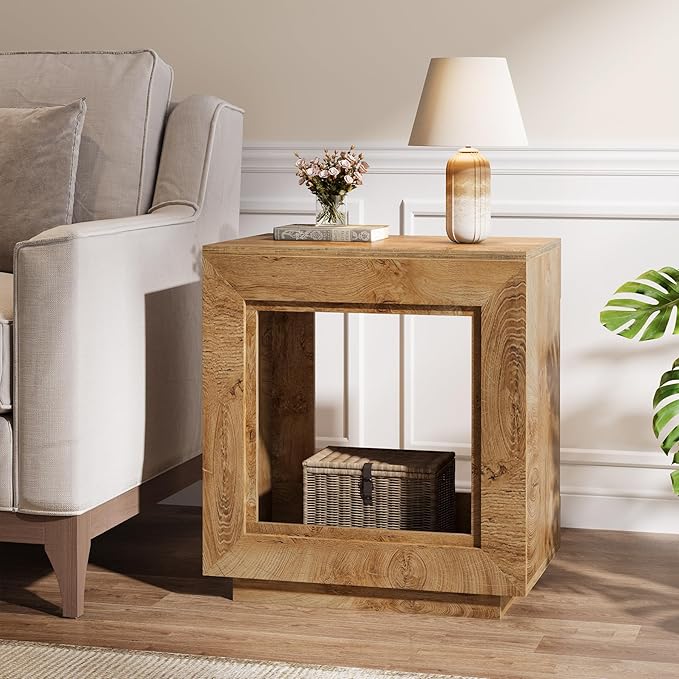 Tribesigns Rustic Brown End Table, 24" Side Table with Storage Shelf, Farmhouse Style Nightstand Bedside Table (1, Natural)