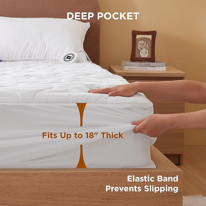 Bedsure Waterproof Heated Mattress Pad Full - Cotton Bed Warmer with Memory & Preheat Functions, 10 Heat Settings & 12 Hour Shut Off, Single Controller, Electric Mattress Pad Full, 54"x75"