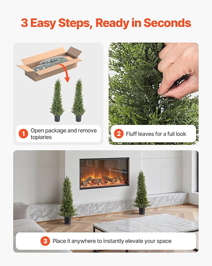 VEVOR Artificial Cedar Topiary Trees, 36 inch 2 Set Faux Pine Shrubs Plants, Fake Silk Tree Look Real, Easy Assembly for Decor Front Porch Outdoor Patio Garden Balcony Backyard Indoor Office(3FT
