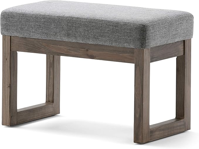 SIMPLIHOME Milltown 27 inch Wide Contemporary Rectangle Footstool Ottoman Bench in Grey Linen Look Fabric, Assembled, for the Living Room and Bedroom