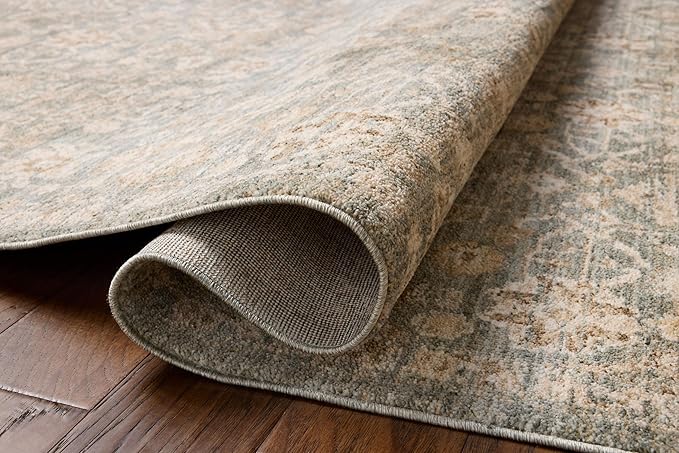Loloi Chris Loves Julia Palma Collection PLM-05 Blue/Natural 6'-3" x 9'-6" Area Rug Vintage Style Boho Living Room Bedroom Carpet