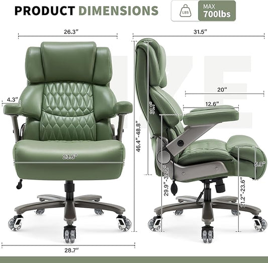 Big and Tall Office Chair 700lbs- Large High Back Executive Computer Desk Chair with 3D Flip-Up Arms, Adjustable Lumbar Support, Extra Wide Plus Size Seat, Heavy Duty Metal Base & Quiet Rubber Wheels