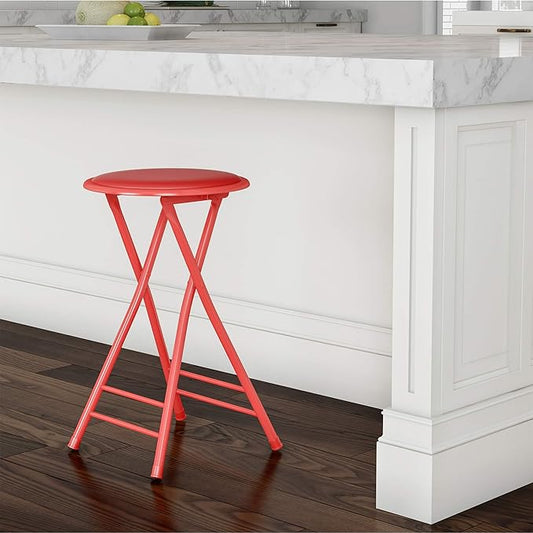 Folding Stool - Backless 24-Inch Stool with 225lb Capacity for Kitchen or Rec Room - Portable Indoor Counter Bar Stools by Lavish Home (Red)