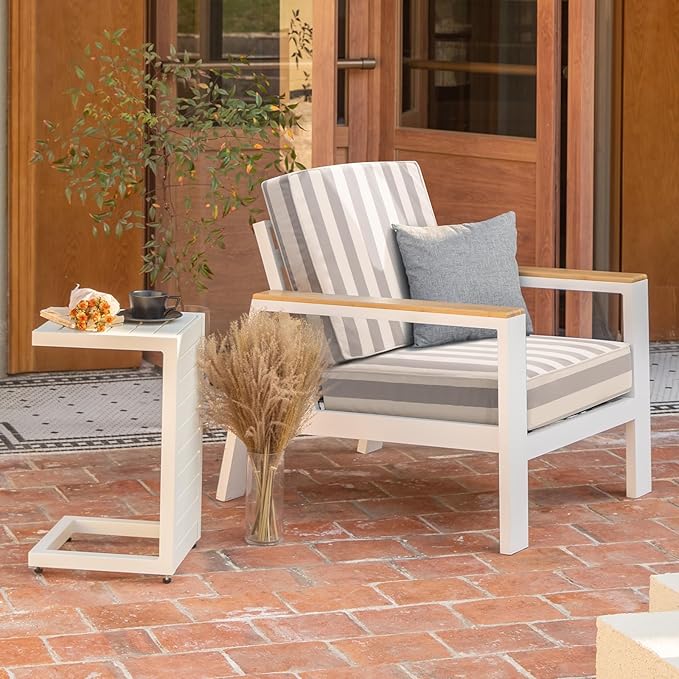 Outdoor Seat Cushions Set for Patio Furniture Deep Seating Patio Cushion Set Weather-Resistant Thick Cushions 25.6" W x 25.6" D x 5”T,Grey Stripes