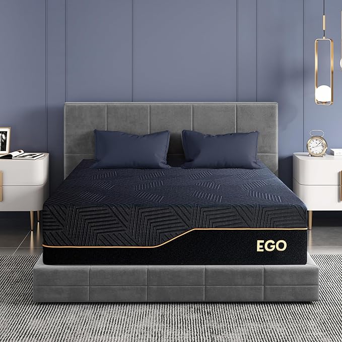 EGOHOME 14 Inch Queen Memory Foam Mattress for Back Pain, Cooling Copper Gel Bed in a Box, Foam Made in USA, CertiPUR-US Certified, Therapeutic Medium Firm, 60x80x14 Black