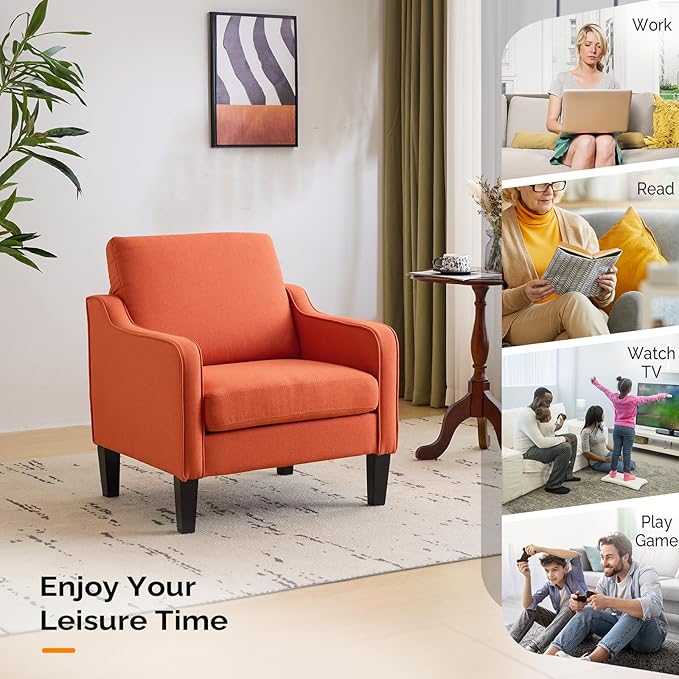 VINGLI Accent Chairs Set of 2 Living Room Chairs Burnt Orange Reading Chair for Bedroom Scooped Arm Chair Mid Century Modern Accent Chairs Upholstered Comfy Chair for Apartment, Waiting Room