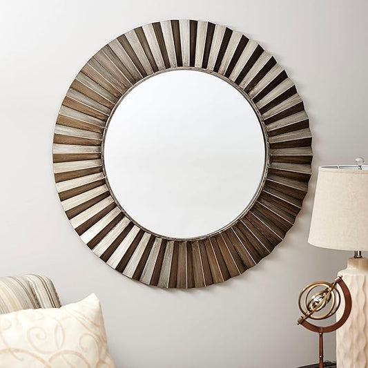 Household Essentials Round Decorative Sunburst Wall Mirror, Bronze