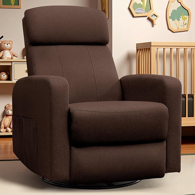 Power Swivel Recliner Chairs for Adults, Electric Glider Rocking Chair Nursery, Glider Recliner Nursery Chair with Classified Side Pocket, Nursery Rocking Chairs with USB and Type-C Ports