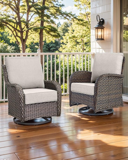 Luxury 22x24/22x25 6-Inch Outdoor Cushions for 5 Peice Patio Furniture Set - Set of 5 Water-Resistant Pillow for Dining Rocking Swivel Chairs Loveseat Couch Sectional Sofa - Beige