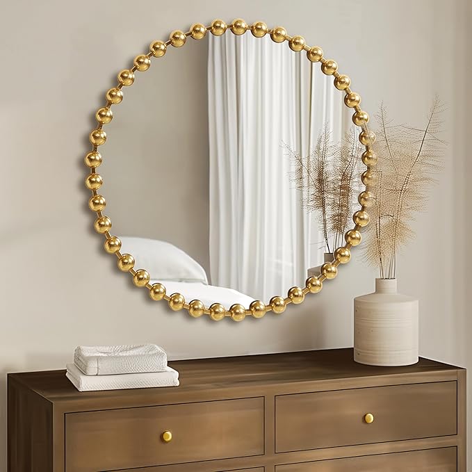 Madison Park Round Mirror, Metal Frame Circle Mirror 36 inch, Wall Art Decor Mounted Hanging for Entryway, Bathroom, hallway, Living Room, Vanity, Marlowe, Gold