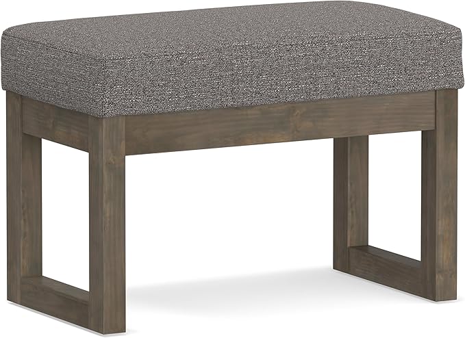 SIMPLIHOME Milltown 27 inch Wide Contemporary Rectangle Footstool Ottoman Bench in Pebble Grey Tweed Look Fabric, Assembled, for the Living Room and Bedroom