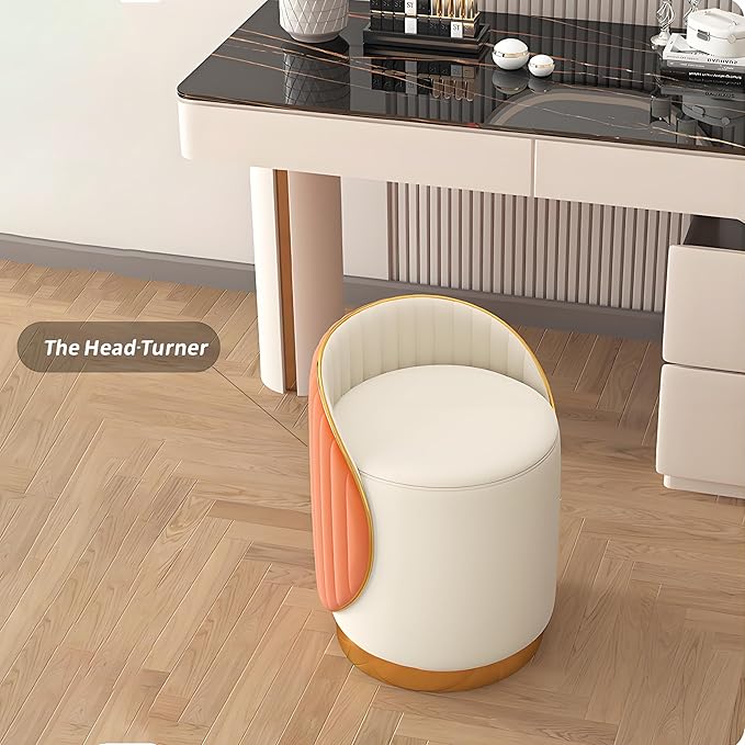 Swivel Round Vanity Stool - with Back Modern Comfy Vanity Chair/upholstered Ottoman Living Room Bedroom Makeup Chair,Blue