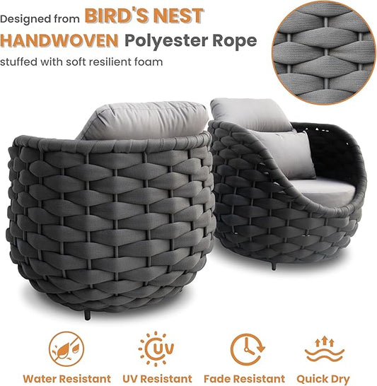 6-Piece Alumunim Outdoor Seating Set: All-Weather Patio Accent Furniture Sofa Set, Hand Woven Rope, No Assembly, Modern Garden Lounge Conversation Set for Backyard Deck Porch Poolside Hotel