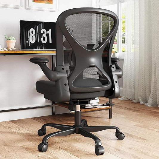 ZZH Ergonomic Office Chair Set of 2 with Adjustable Lumbar Support, Mesh Home Office Desk Chair with Wheels and Flip-up Arms, Black