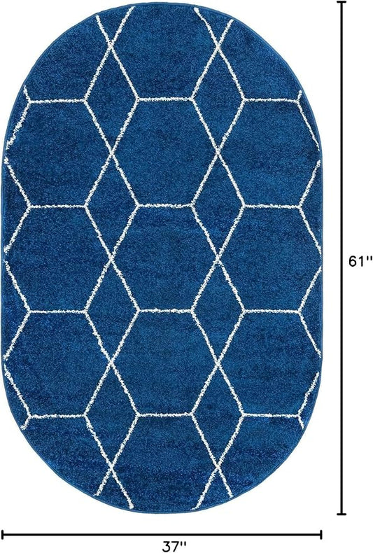 Unique Loom Trellis Frieze Collection Area Rug - Geometric (3' x 5' Oval, Navy Blue/ Ivory)