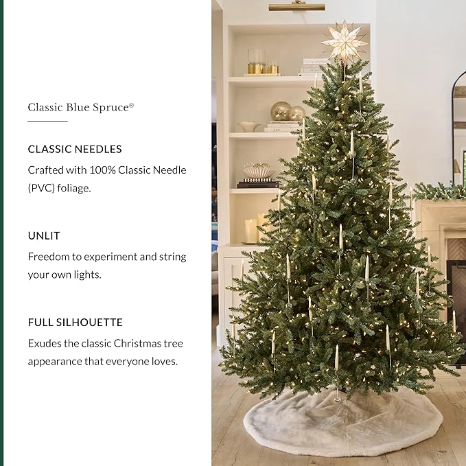 Balsam Hill 5.5 ft Unlit Classic Blue Spruce - Artificial Christmas Tree with Premium Stand for Indoor Holiday Decorating