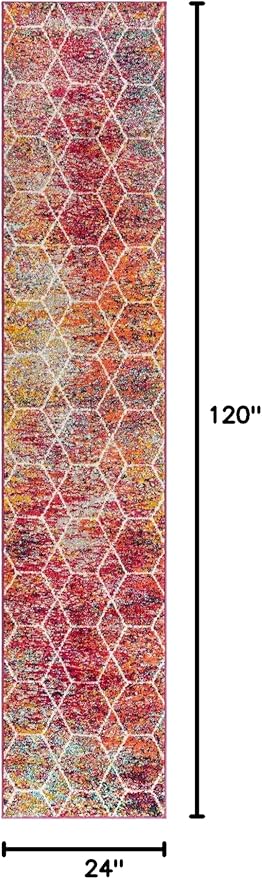 Unique Loom Trellis Frieze Collection Area Rug - Geometric (2' x 10' Runner, Multi/ Ivory)