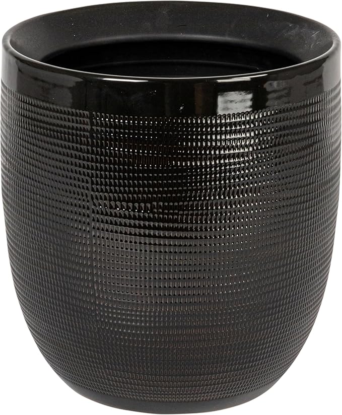 Creative Co-Op Embossed Textured Stoneware Planter, Matte Black