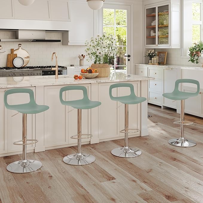 NOBPEINT Contemporary Chrome Air Lift Adjustable Swivel Bar Stool (6 Pieces, Mint Green)