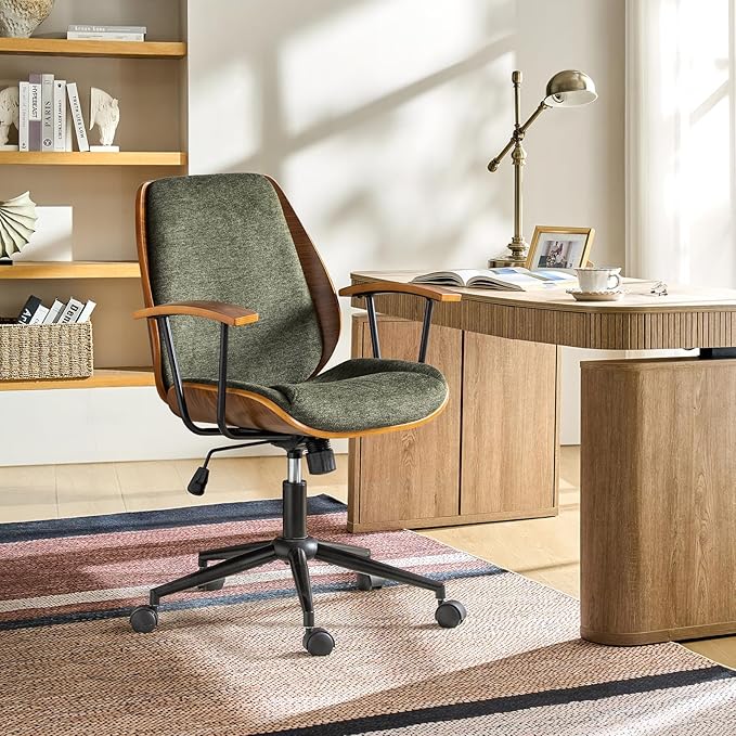 Modern Office Chair with Bentwood Polyester Upholstery Ergonomic Swivel Desk Chair with Adjustable Height for Home Office or Study Green