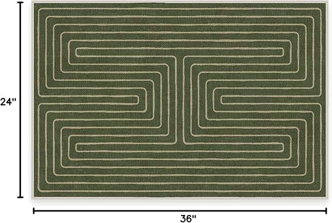 RUGGABLE x Jonathan Adler Machine Washable Modern Area Rug – Labyrinth Fern Green 2x3, Stain-Resistant, Non-Slip – Small Rugs for Living Room, Bedroom, Hallway, Entryway & Bathroom–with Cushioned Pad