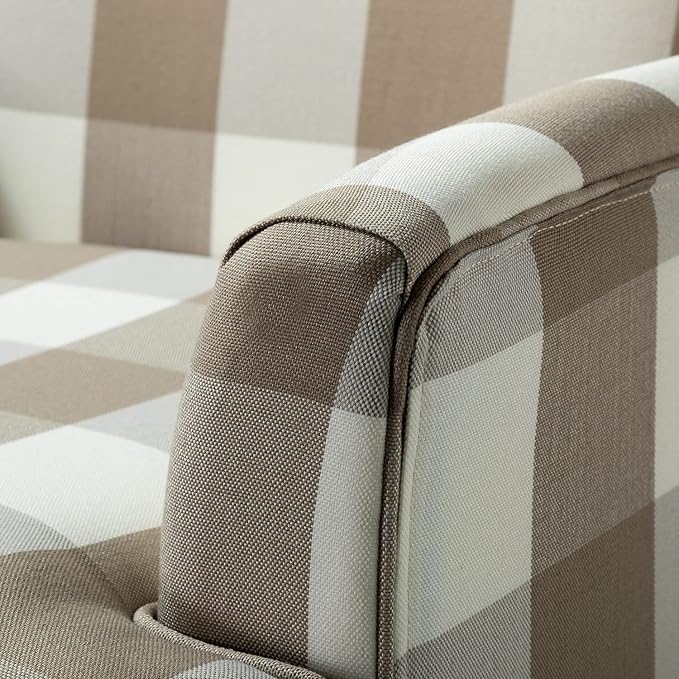 HULALA HOME Modern Accent Chair with Arms and Wooden Legs, Mid Century Accent Chair Armchair High Back Rest, Padded Armrest and Comfortable Cushioned Seat for Living Room (Buffalo Beige)