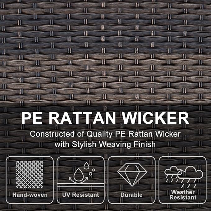 HUMMUH 5 Pieces Wicker Patio Furniture Set,Outdoor Rocker Chairs,Patio Ottomans,Glass Top Side Table,Outdoor Conversation Set for Porch Deck Backyard Poolside