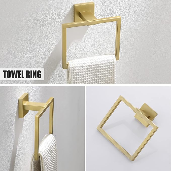 YACVCL 5 Piece Bathroom Hardware Set Brushed Gold, SUS304 Stainless Steel 23.6 Inch Bathroom Towel Holder Set, Brushed Gold Bathroom Accessories, Wall Mounted Towel Holder Set