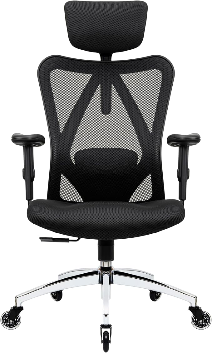 Duramont Ergonomic Office Chair - Adjustable Desk Chair with Lumbar Support and Rollerblade Wheels - High Back Chairs with Breathable Mesh - Thick Seat Cushion, Head, and Arm Rests - Reclines