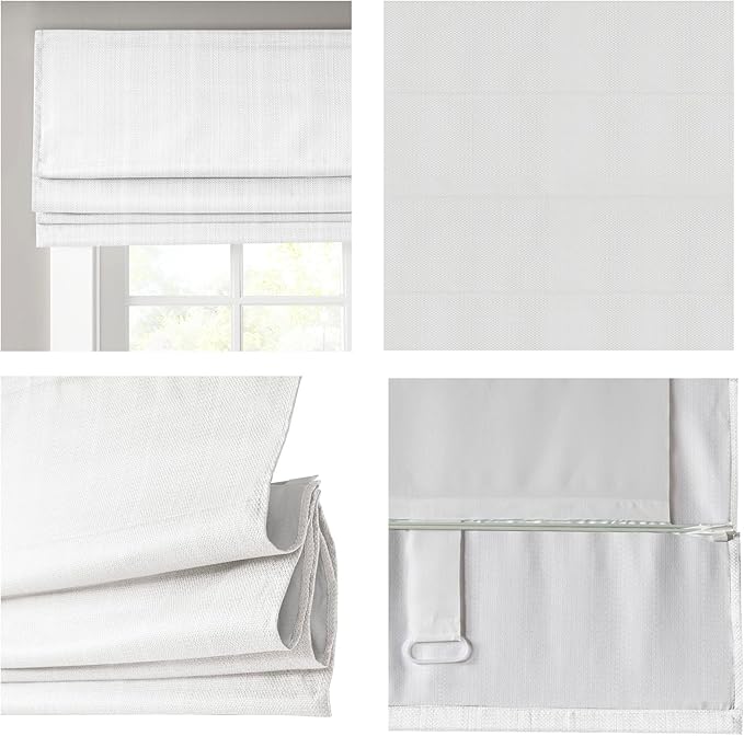 Madison Park Galen Cordless Roman Shade, 35W x 64"H, Sheen White – Room Darkening, Thermal Insulated, Energy Efficient Window Blind with Subtle Sheen Basketweave Fabric for Privacy