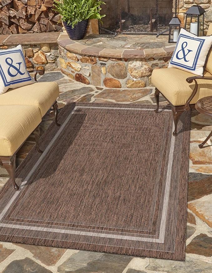 Unique Loom Outdoor Border Collection Area Rug - Soft Border (3' 3" x 5' 3" Rectangle Brown/Ivory)