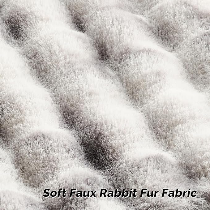 FUTEI Grey White Decorative Throw Pillow Covers 22x22 Inch Set of 2,Soft Fuzzy Faux Rabbit Fur Cushion Covers with Raised Texture,Neutral Boho Home Decor for Couch Bed Living Room