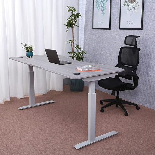 ApexDesk Elite Pro Series 71" x 33" Electric Height Adjustable Stand up Desk, Sit Stand Home Office Desk, Computer Desk - Curved Grey Top/White Frame