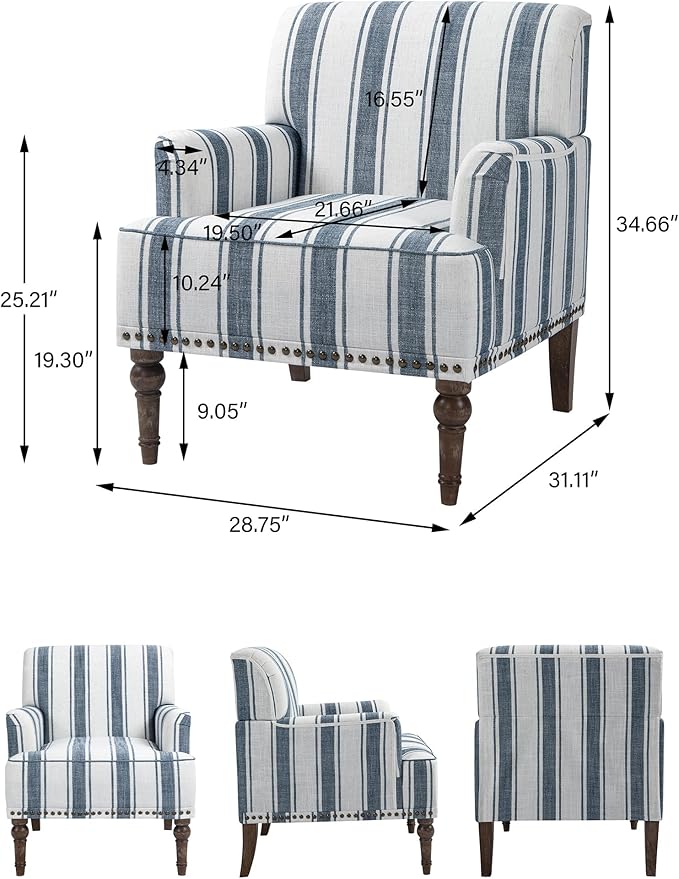 Accent Chair, Mid Century Modern Comfy Armchair for Living Room, Linen Fabric Single Sofa Lounge for Reading Bedroom Apartment Waiting Room with Wood Legs