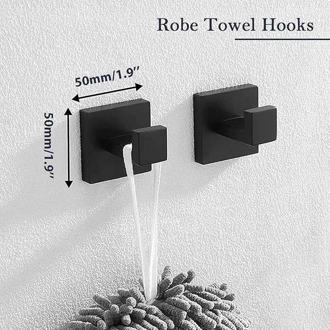 16 in Matte Black Bathroom Accessories Set, Bath Towel Bar Set, Stainless Steel Bathroom Hardware Set, Towel Racks for Bathroom Wall Mounted 5 Pcs (Black)