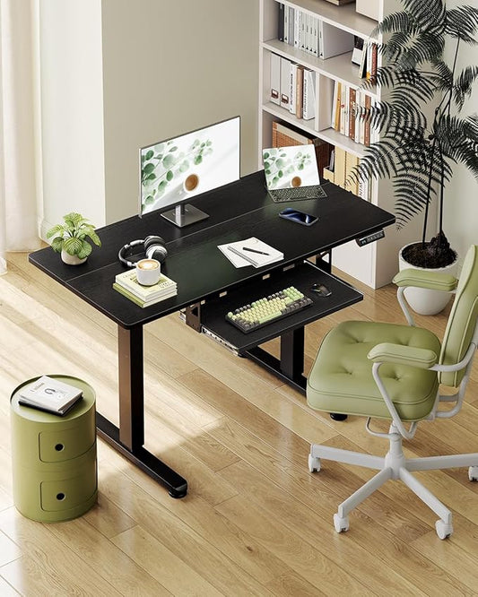Casaottima Electric Standing Desk with Keyboard Tray, 40 Inch Height Adjustable, Sit Stand Table, Writing Computer Desk for Home, Office, Workstation, Black