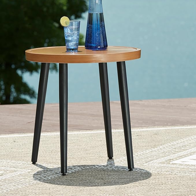 Signature Design by Ashley Horizon Hall Casual Outdoor End Table with 4 Legs, Light Brown & Black