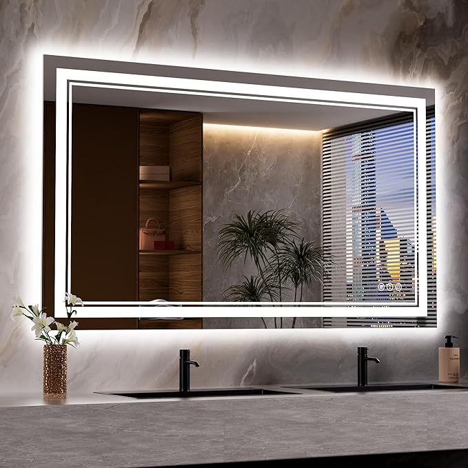 48x28 Inch LED Bathroom Mirror with Lights, Backlit and Front Lighted Bathroom Mirrors for Wall, Anti-Fog Dimmable, Memory, Shatterproof, LED Vanity Mirror for Bathroom