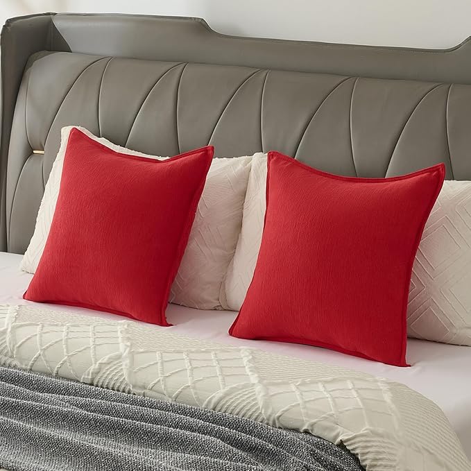 FUTEI Christmas Red Chenille Throw Pillow Covers 20x20 Inch Set of 2,Edges Double-Stitched Cushion Cases,Modern Home Decor for Couch Living Room