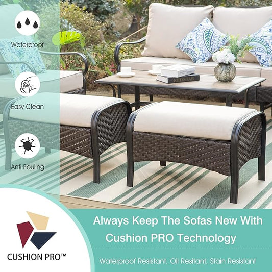 MFSTUDIO Outdoor Patio Furniture Set, 7 PCS Metal Patio Conversation Sets for 9, Patio Sectional Set with High Back 3-Seat Sofa, Loveseat, 2 Fixed Sofa Chairs, 2 Ottoman, 1 Coffee Table