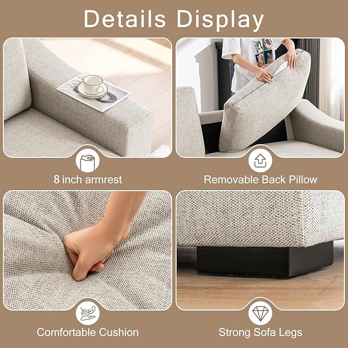 ELUCHANG 47" Oversized Accent Chair Set of 2, Linen Fabric Modern Chair with Washable Covers, Comfortable Upholstered Large Armchair for Living Room, Bedroom, Office, Oatmeal
