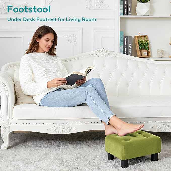 Small Foot Stool Ottoman, Velvet Footstool Ottoman Foot Rest for Couch, Rectangle Footstools and Ottomans Small for Living Room, Entryway (Olive Green)