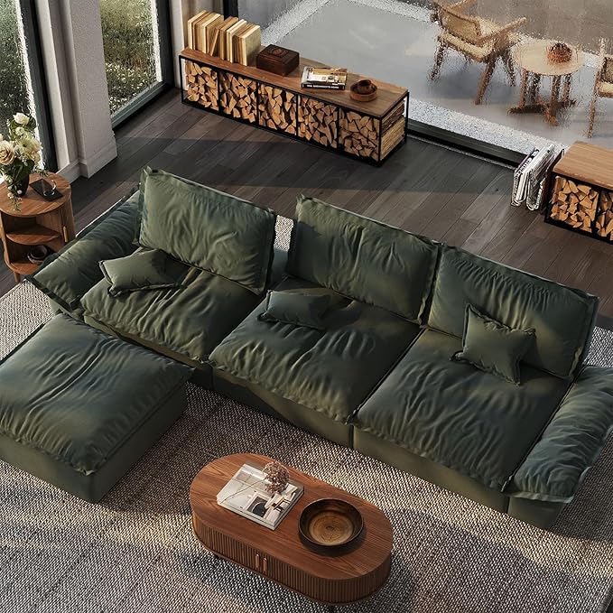 POVISON Oversized Modular Sectional Sailboat Sofa for Living Room with Adjustable Backrest Sectional Couches Large Deep Sofa Set 3 Seats Big with Ottoman Comfy Cloud Couch for House Office