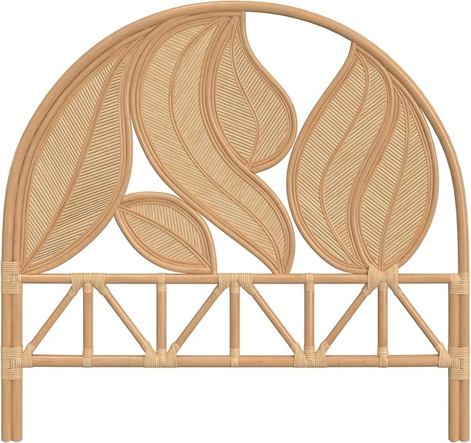 Kouboo Palm Springs Rattan Headboard for California King Size Beds Natural Boho Farmhouse Style with Intricate Palm Leaf Pattern and Arch Perfect for Coastal Beach Bedroom 72 in Wide from